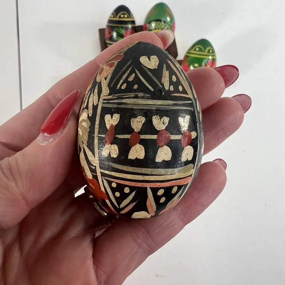 Wooden Hand Painted Lacquered Eggs Bright Decorative Floral‎ Easter